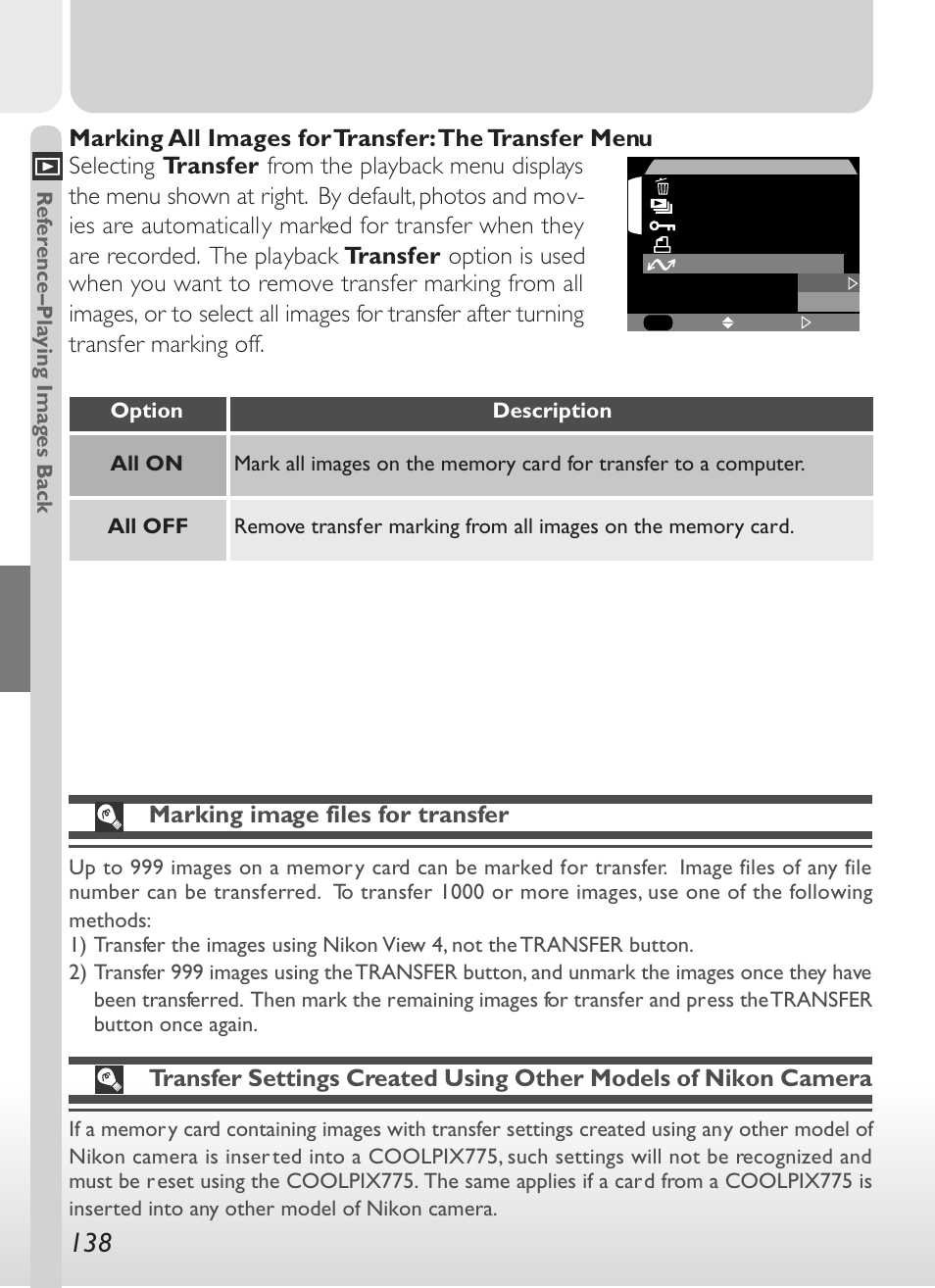 Marking image files for transfer | Nikon 775 User Manual | Page 152 / 182