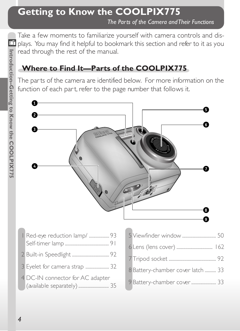 Getting to know the coolpix775, Where to find it—parts of the coolpix775 | Nikon 775 User Manual | Page 18 / 182