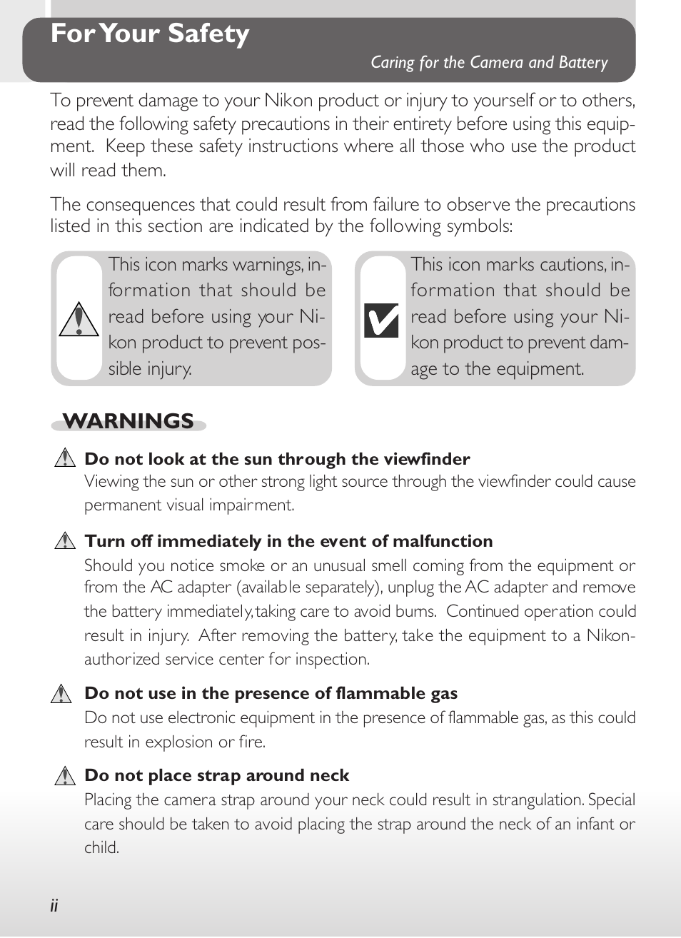 For your safety | Nikon 775 User Manual | Page 2 / 182