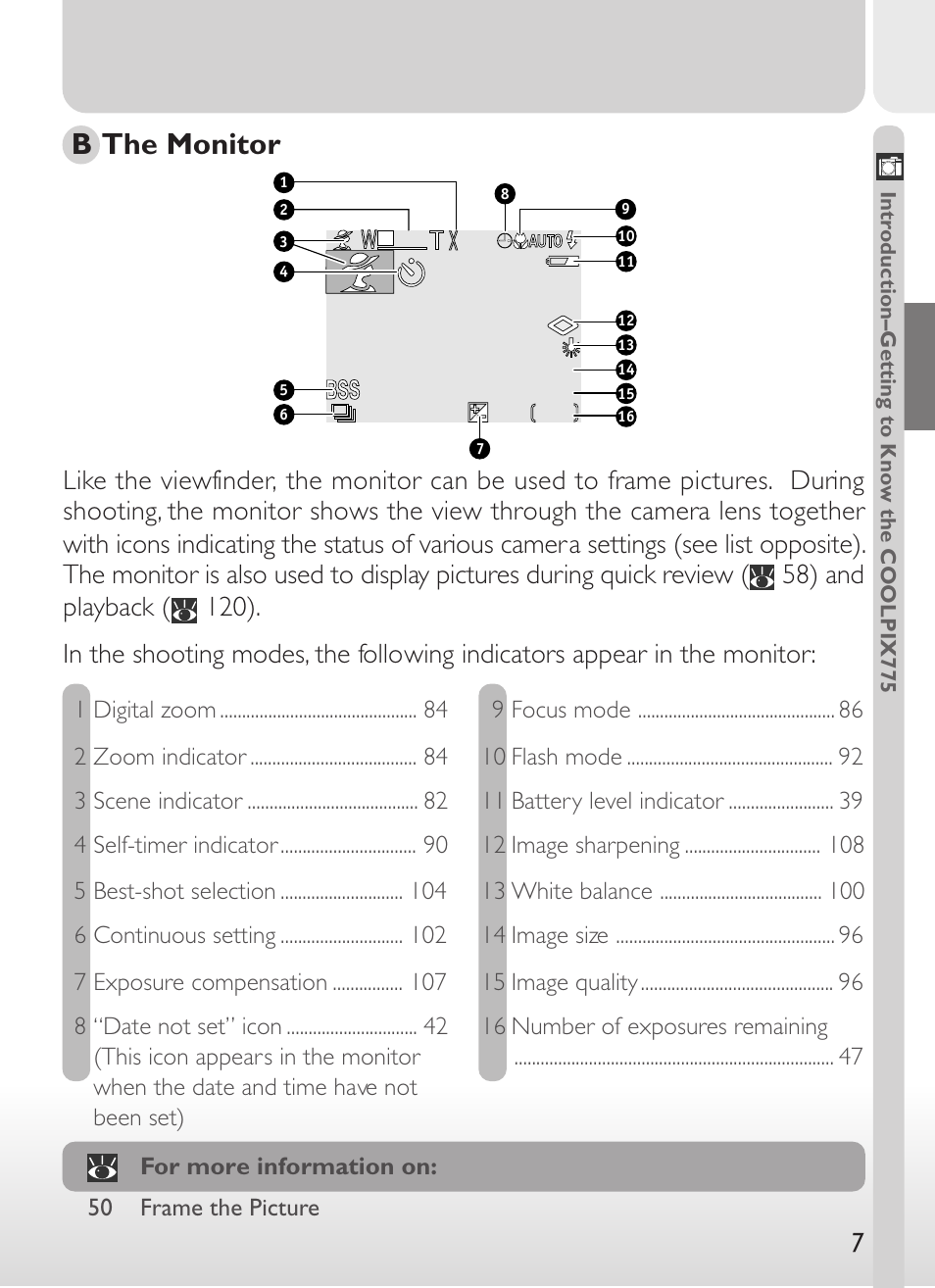B the monitor | Nikon 775 User Manual | Page 21 / 182