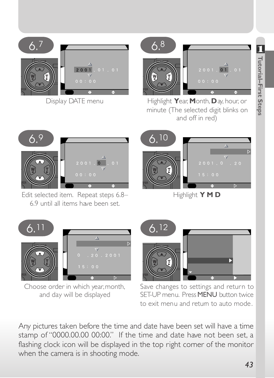 Highlight y m d, Display date menu | Nikon 775 User Manual | Page 57 / 182