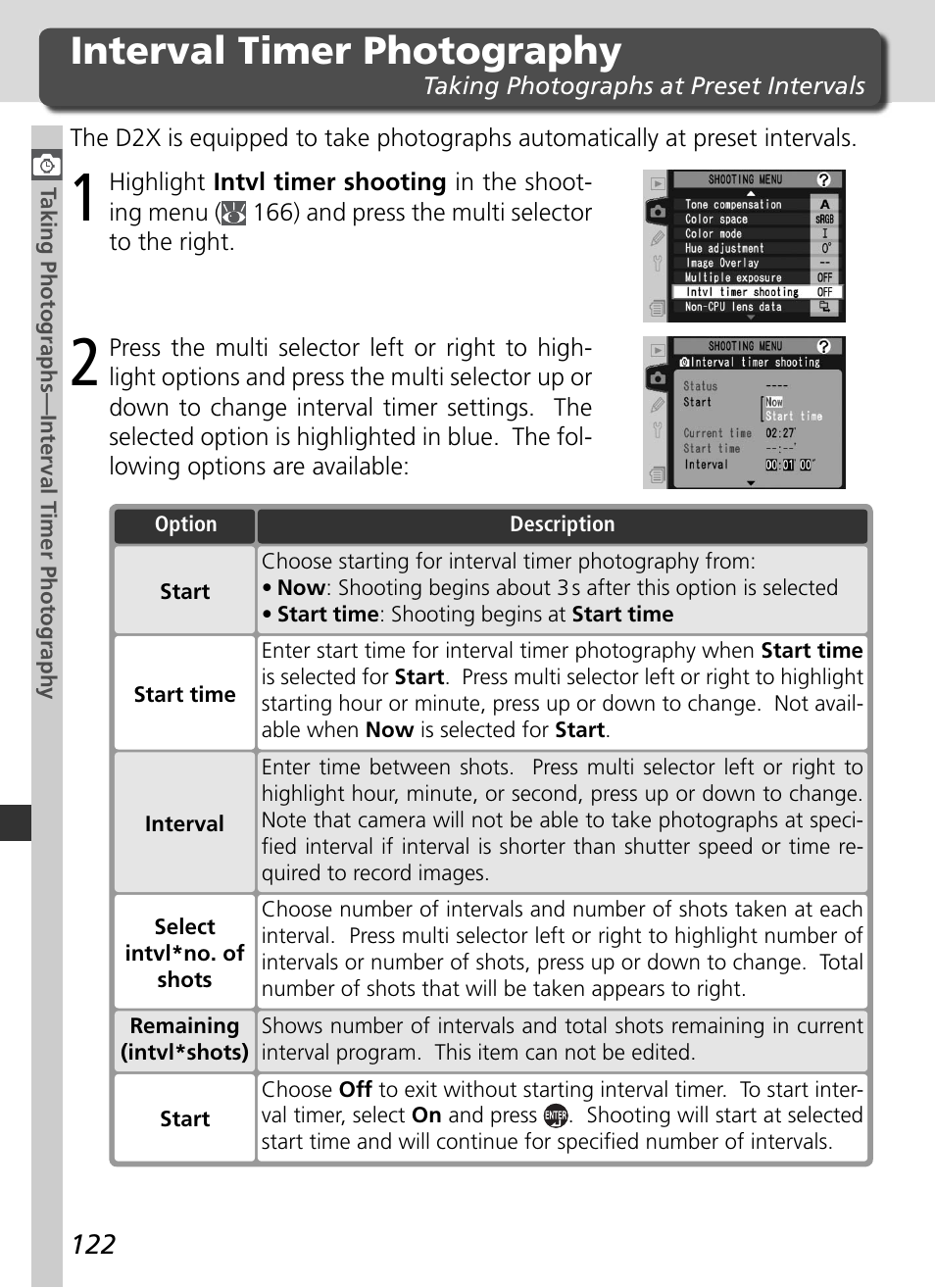 Interval timer photography | Nikon D2X User Manual | Page 136 / 279