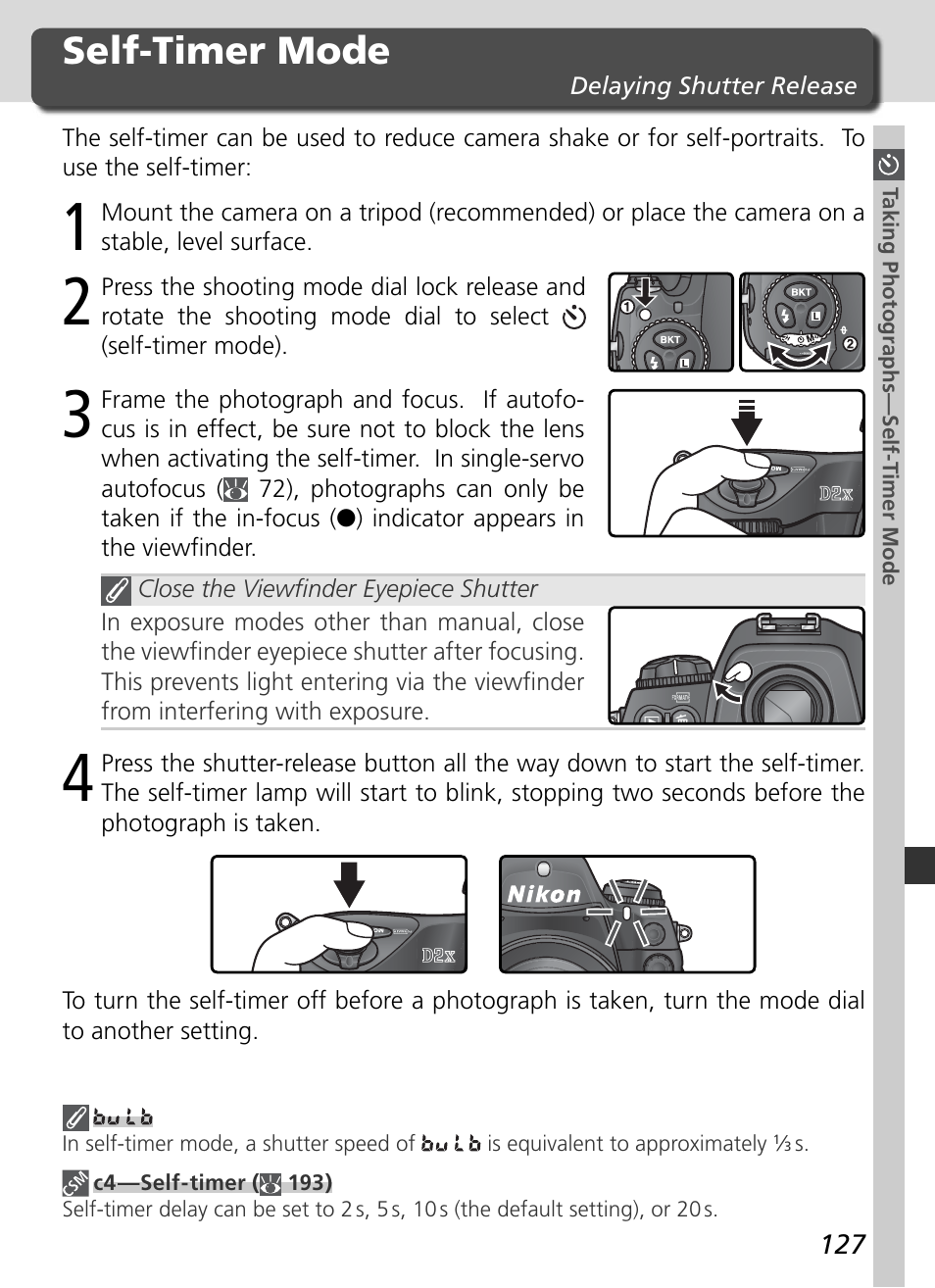 Self-timer mode | Nikon D2X User Manual | Page 141 / 279