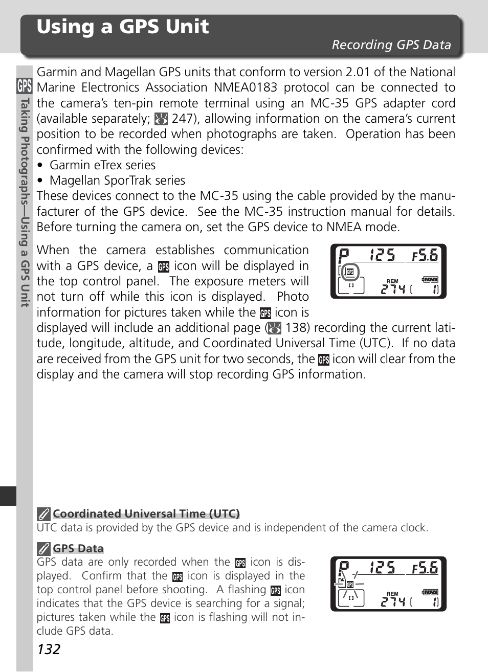 Using a gps unit | Nikon D2X User Manual | Page 146 / 279