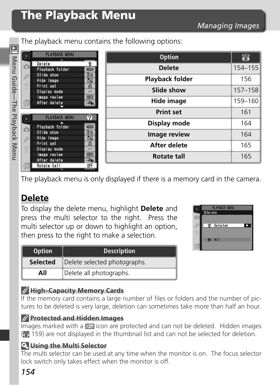 The playback menu, Delete | Nikon D2X User Manual | Page 168 / 279