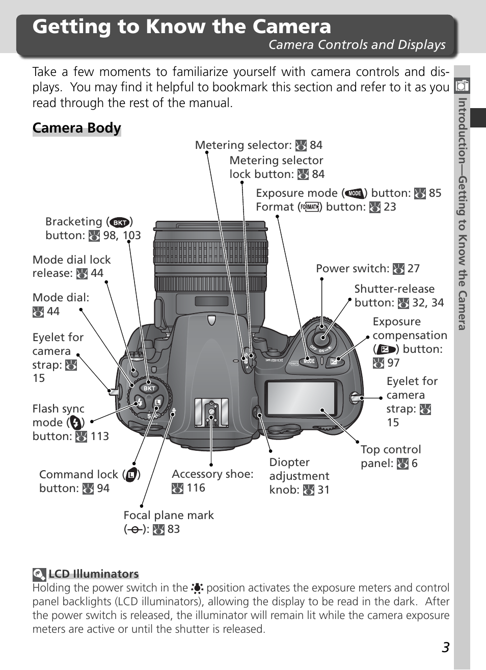 Getting to know the camera, Camera body | Nikon D2X User Manual | Page 17 / 279