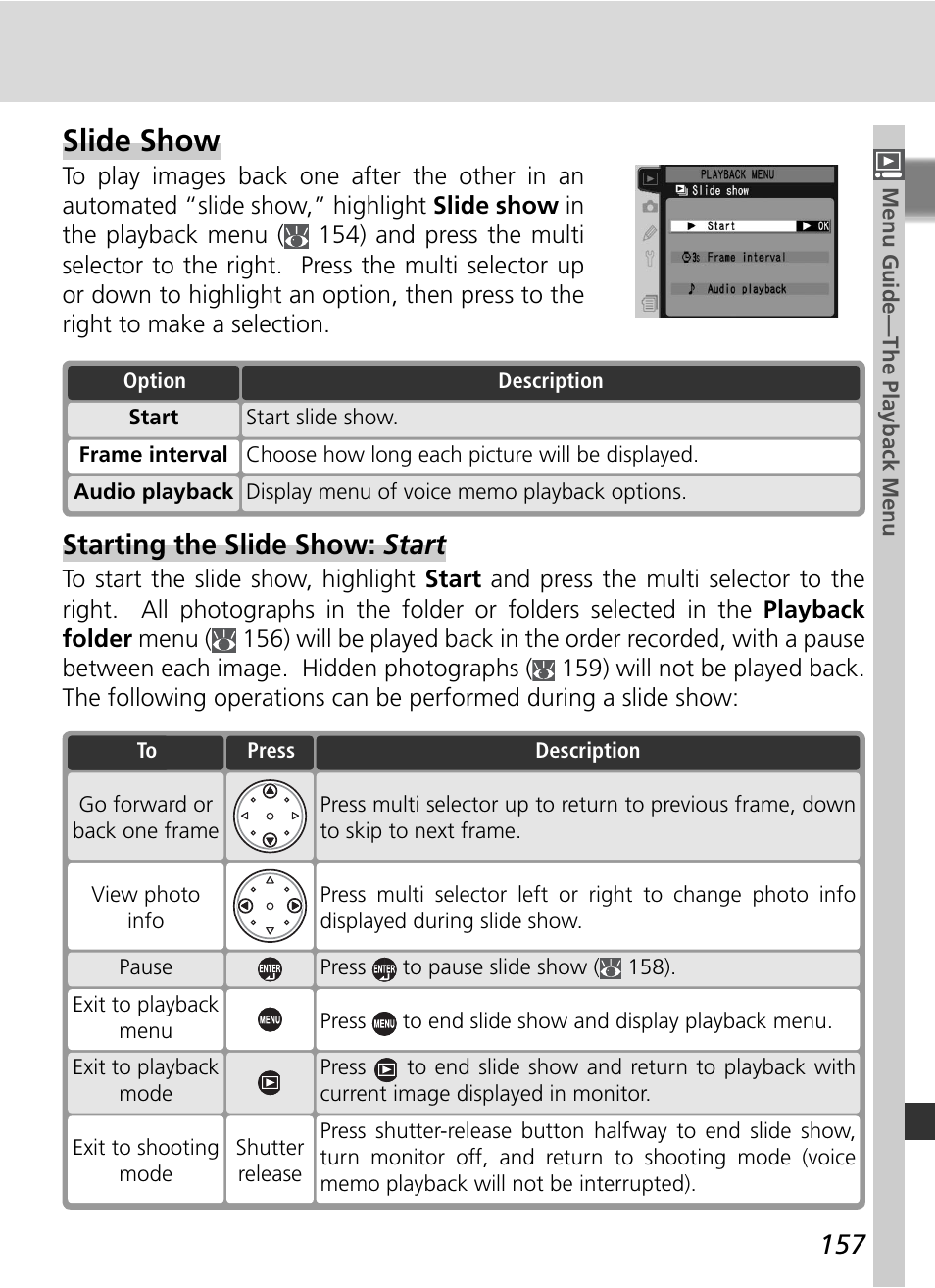 Slide show, Starting the slide show: start | Nikon D2X User Manual | Page 171 / 279