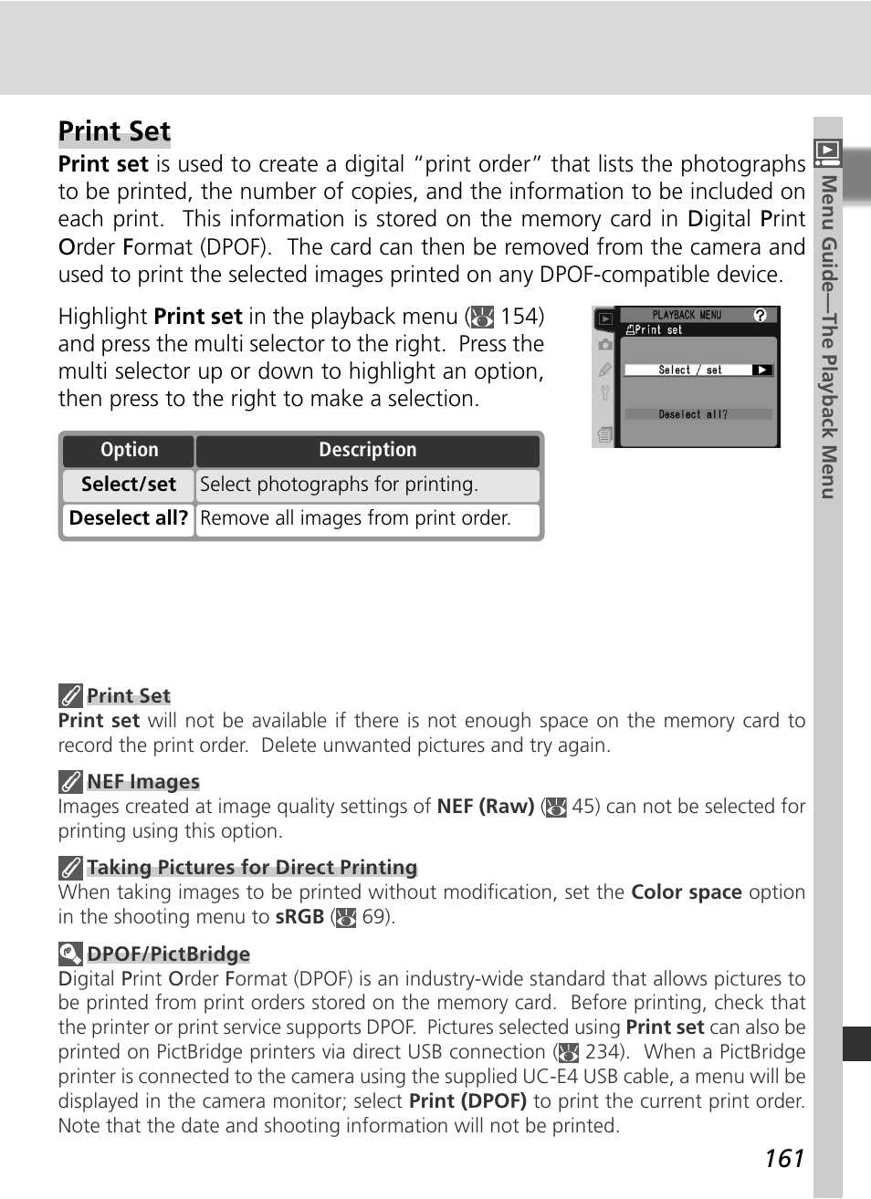 Print set | Nikon D2X User Manual | Page 175 / 279