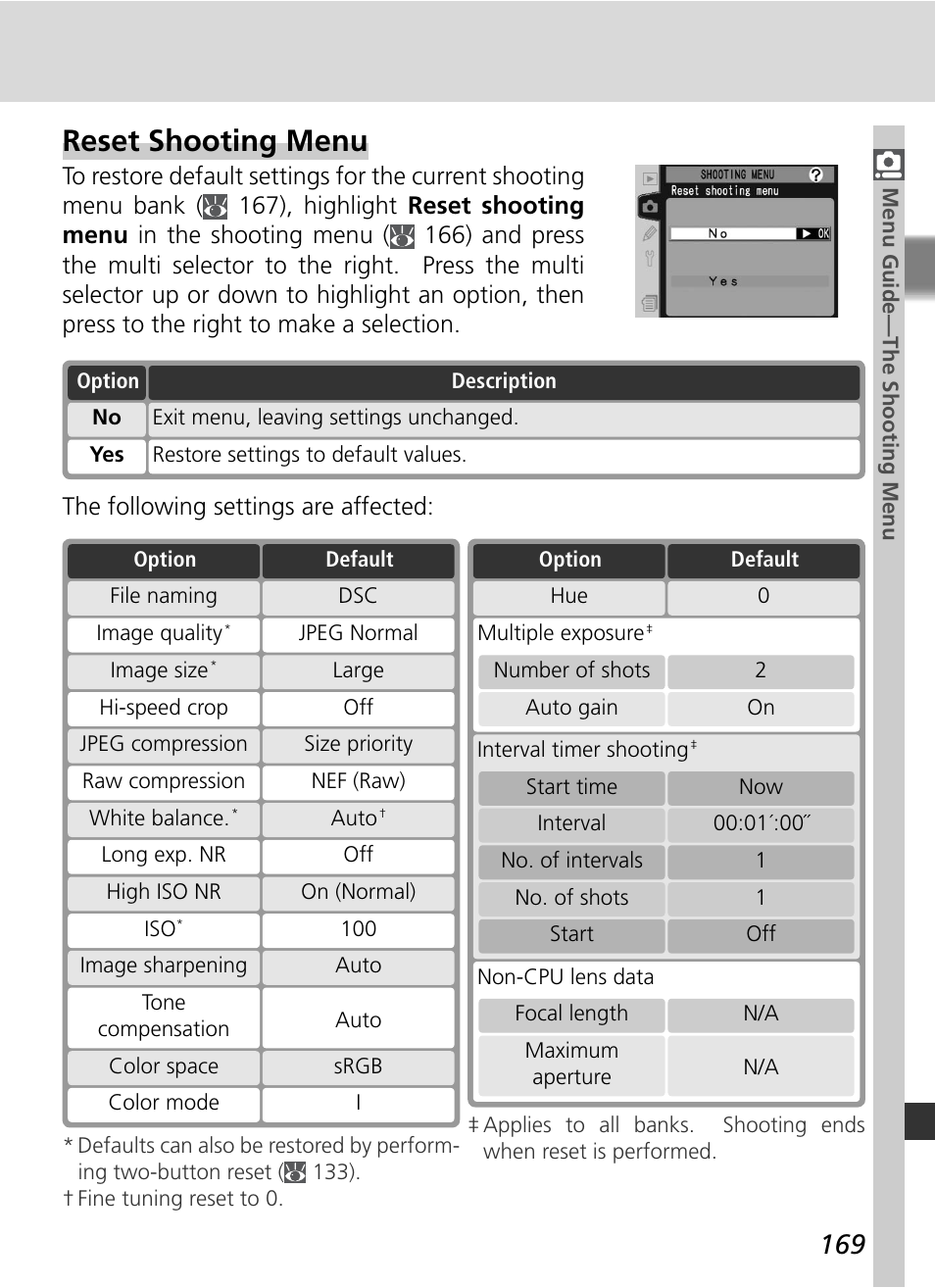 Reset shooting menu | Nikon D2X User Manual | Page 183 / 279