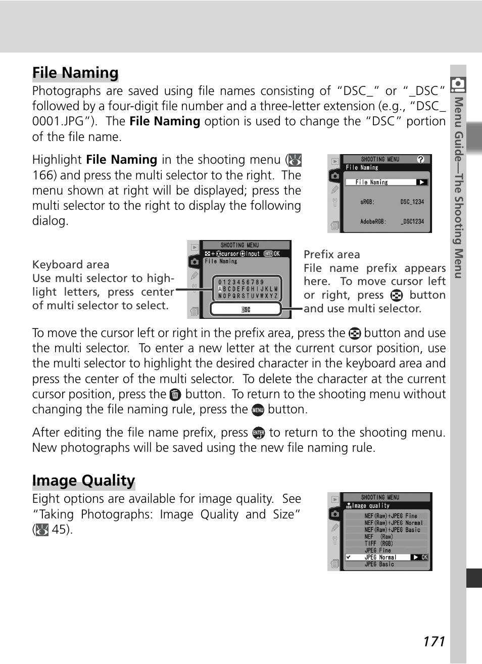 File naming, Image quality | Nikon D2X User Manual | Page 185 / 279