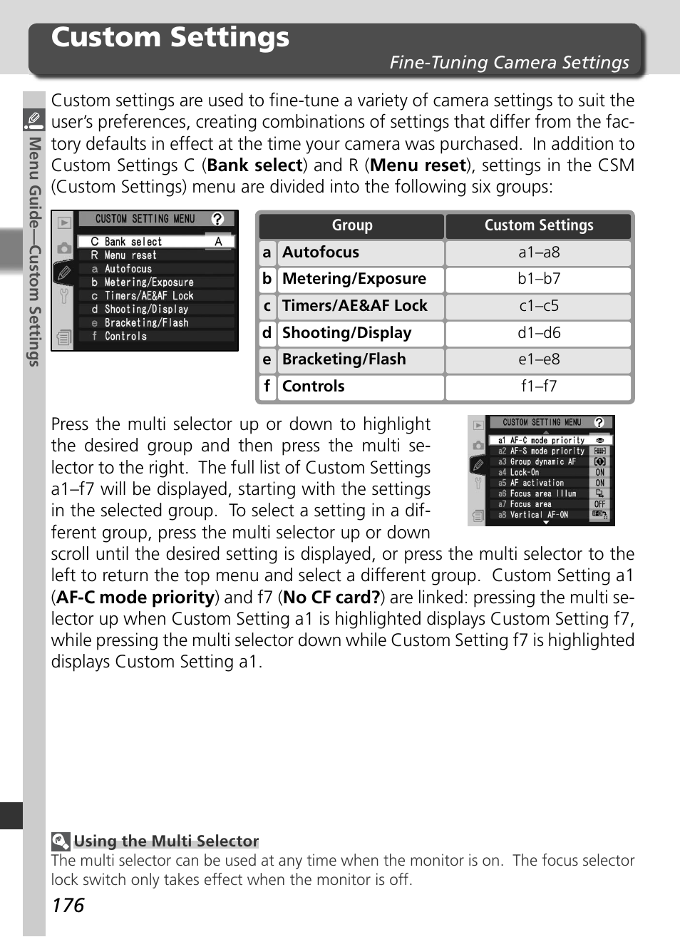 Custom settings | Nikon D2X User Manual | Page 190 / 279