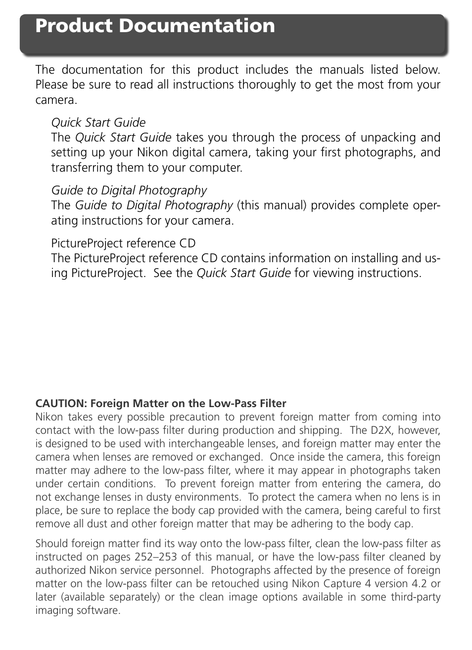 Product documentation | Nikon D2X User Manual | Page 2 / 279