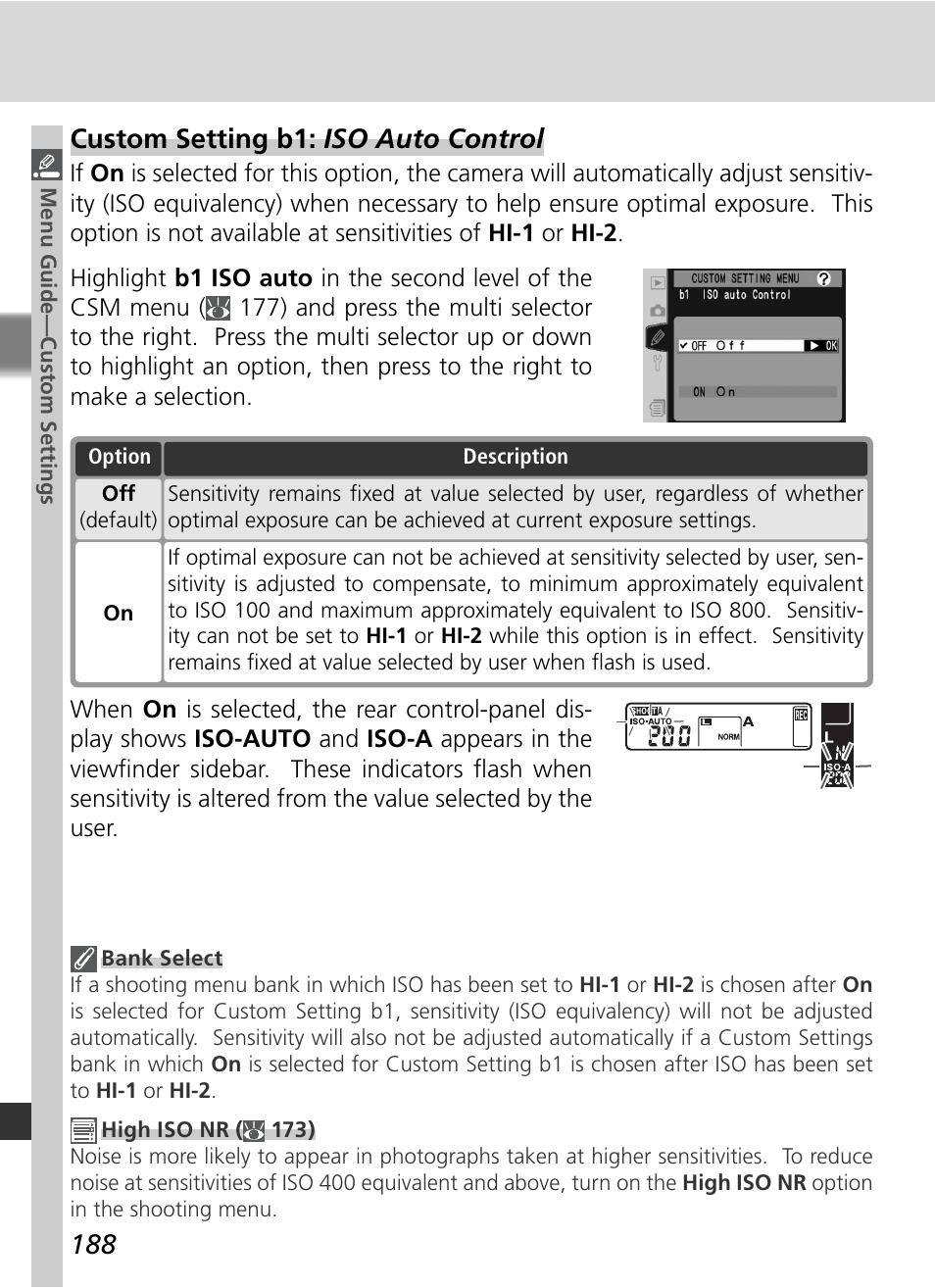 Custom setting b1: iso auto control | Nikon D2X User Manual | Page 202 / 279