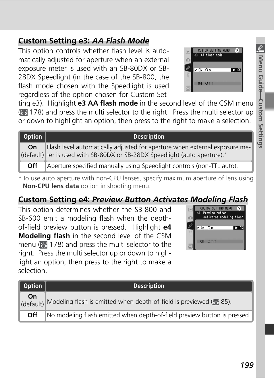 Custom setting e3: aa flash mode | Nikon D2X User Manual | Page 213 / 279