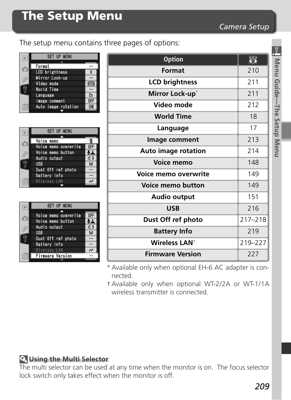 The setup menu | Nikon D2X User Manual | Page 223 / 279