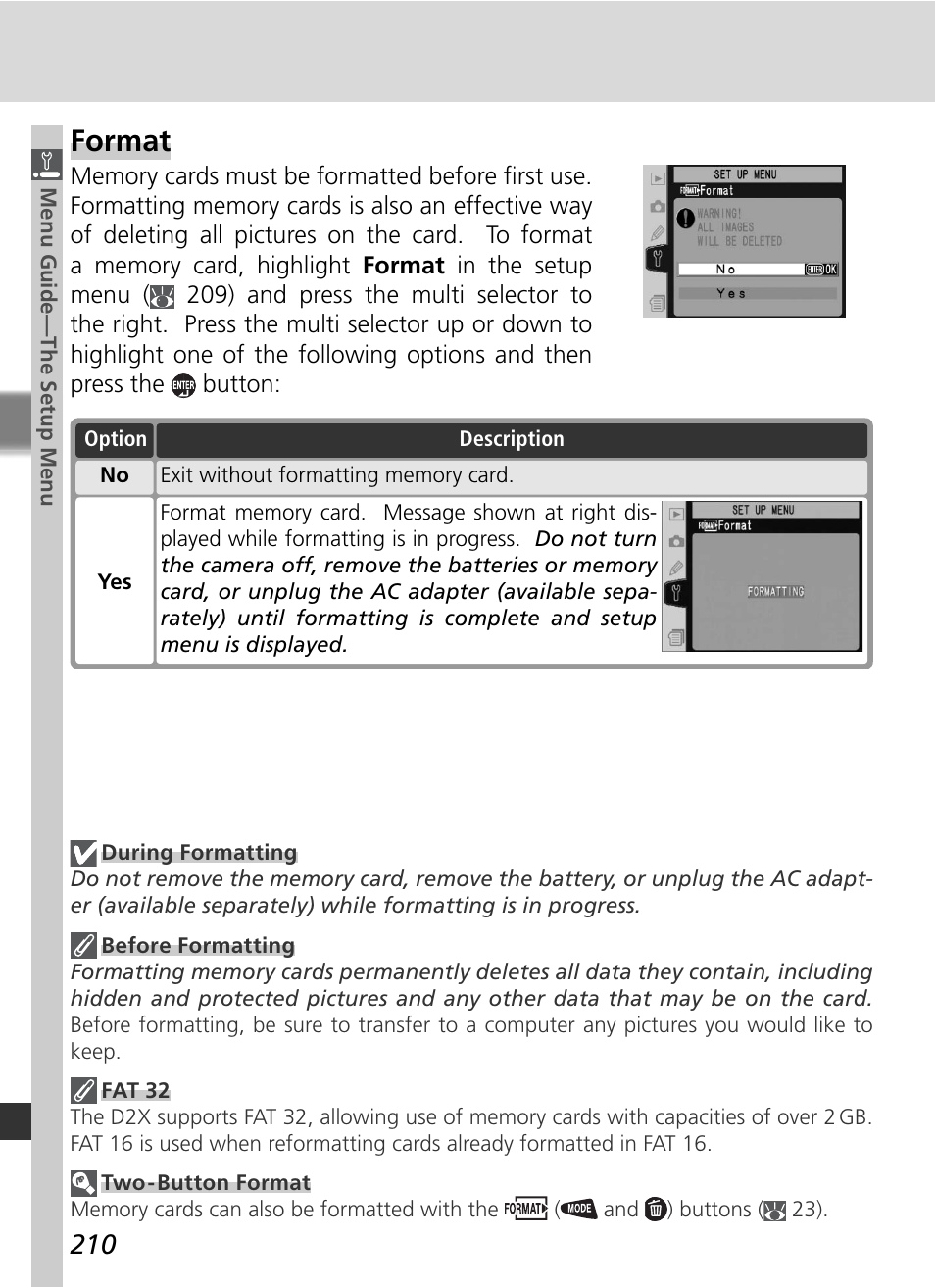 Format | Nikon D2X User Manual | Page 224 / 279