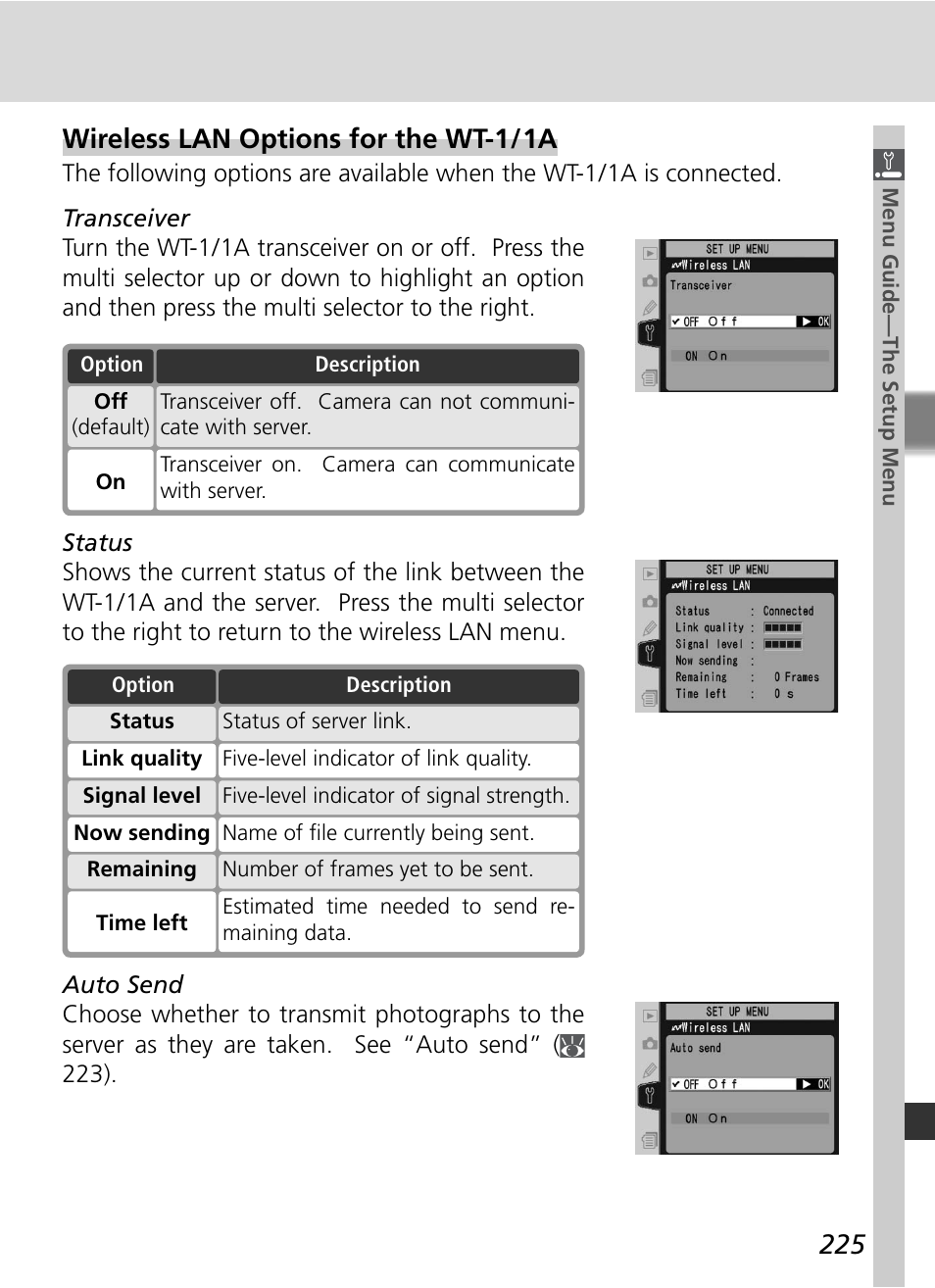 Wireless lan options for the wt-1 / 1a | Nikon D2X User Manual | Page 239 / 279