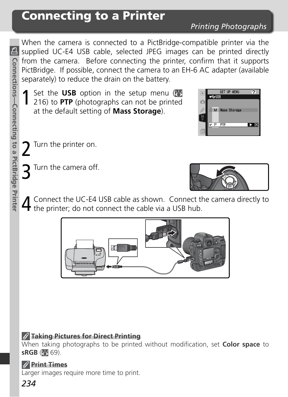 Connecting to a printer | Nikon D2X User Manual | Page 248 / 279