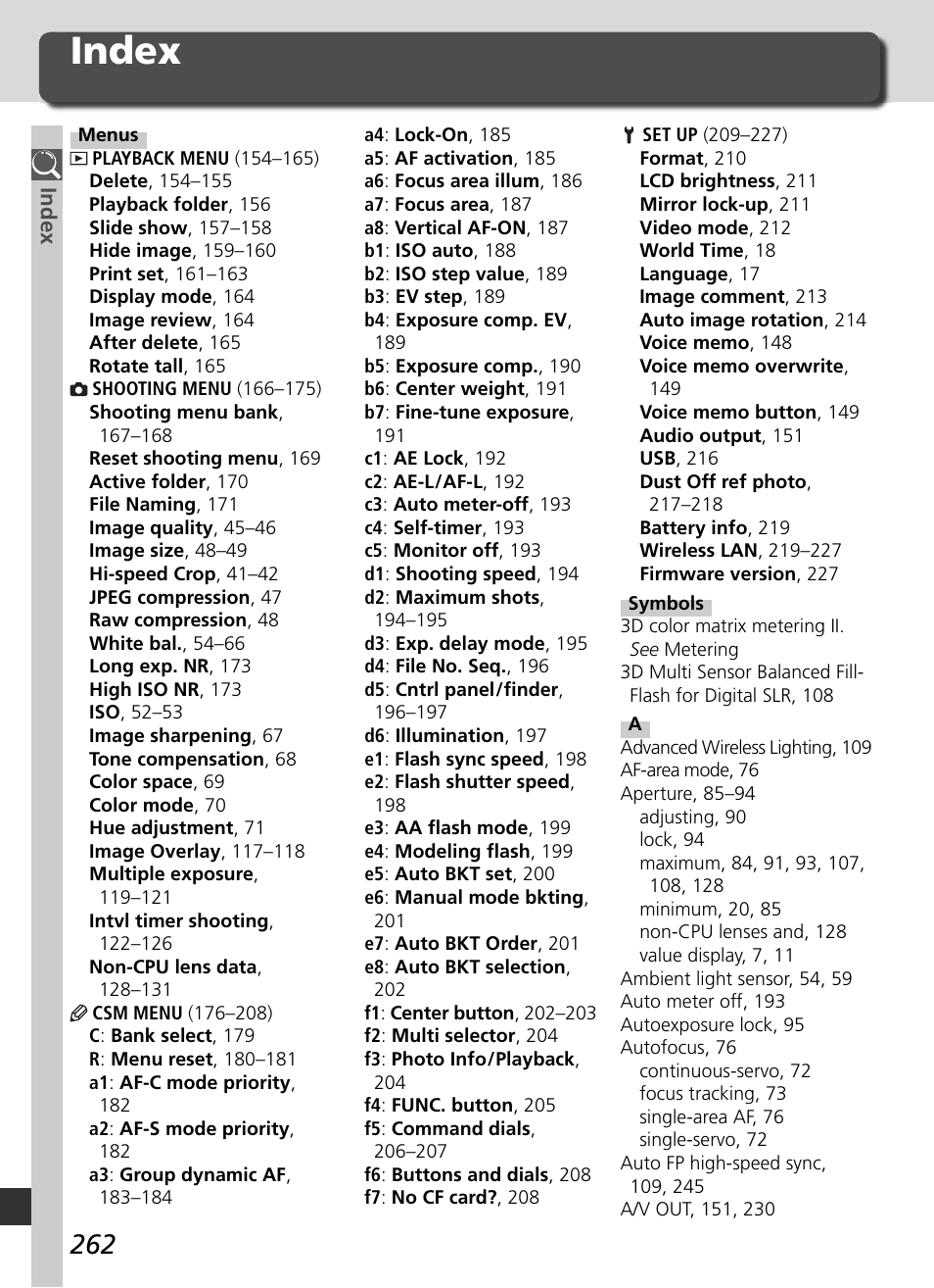 Index | Nikon D2X User Manual | Page 276 / 279
