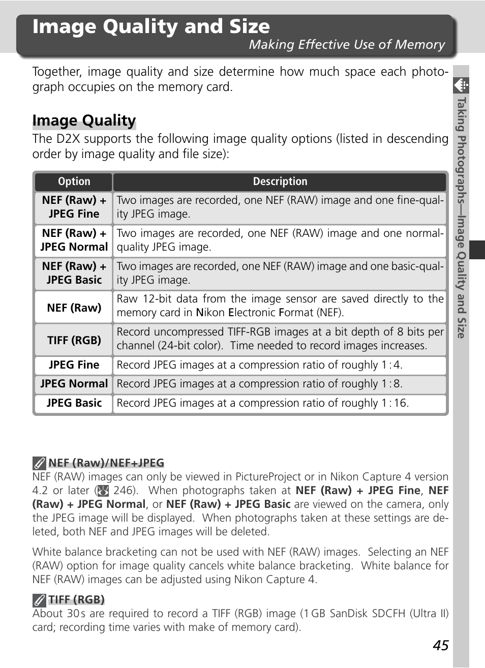 Image quality and size, Image quality | Nikon D2X User Manual | Page 59 / 279