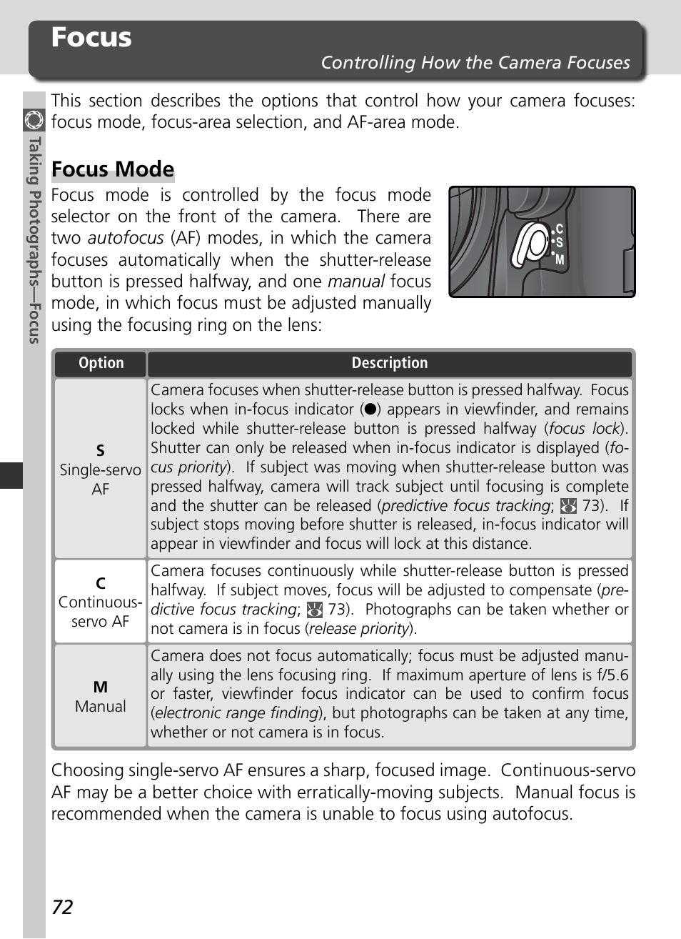 Focus, Focus mode | Nikon D2X User Manual | Page 86 / 279