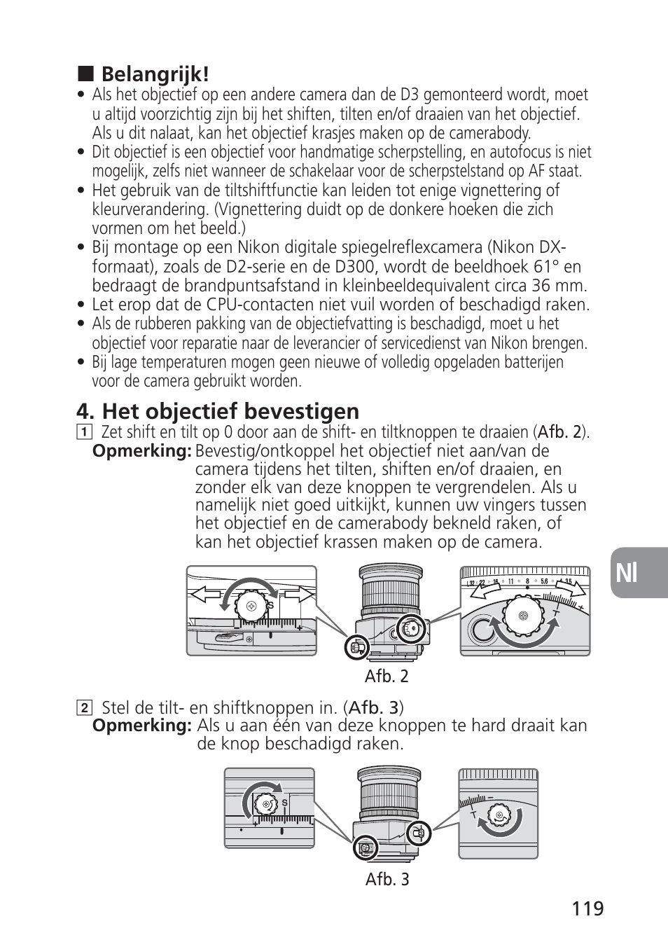 Het objectief bevestigen | Nikon PC-E NIKKOR 24mm f-3.5D ED User Manual | Page 119 / 224