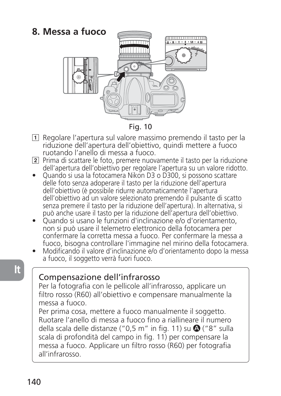 Messa a fuoco | Nikon PC-E NIKKOR 24mm f-3.5D ED User Manual | Page 140 / 224
