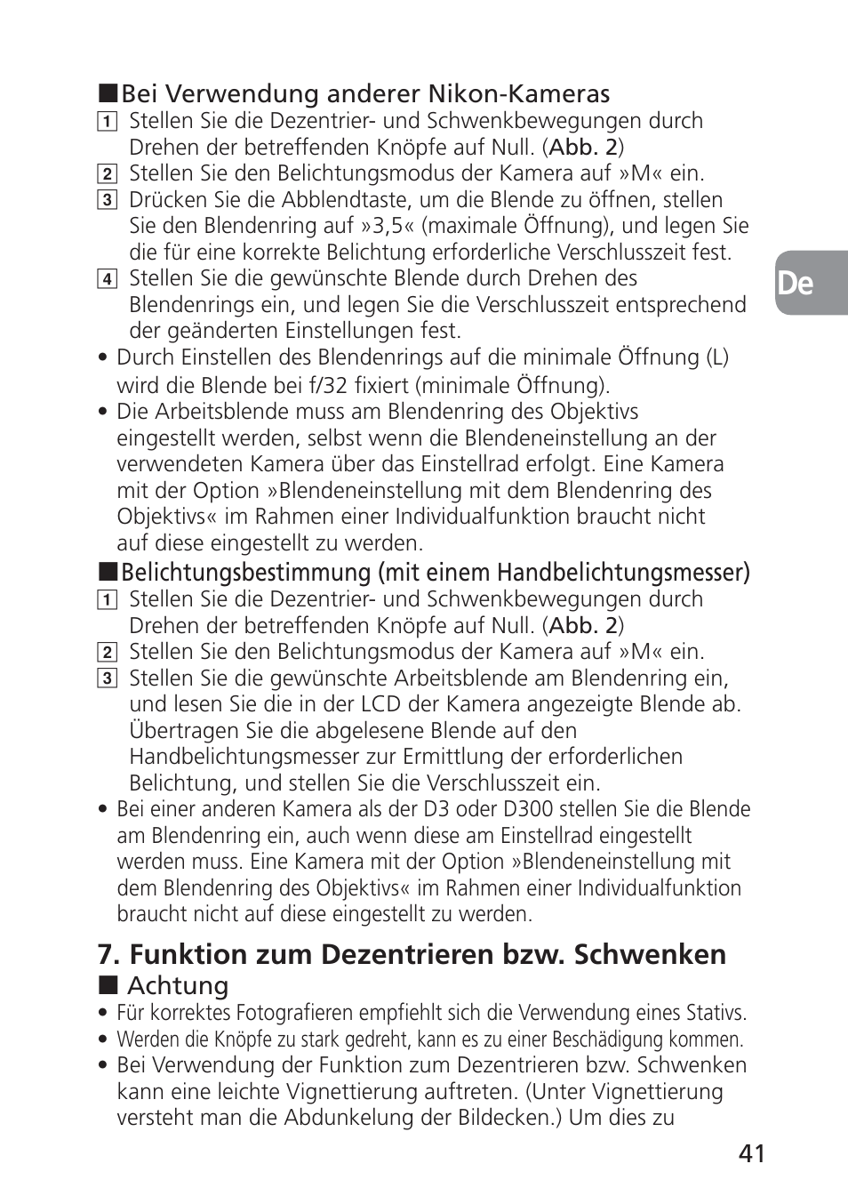 Funktion zum dezentrieren bzw. schwenken | Nikon PC-E NIKKOR 24mm f-3.5D ED User Manual | Page 41 / 224