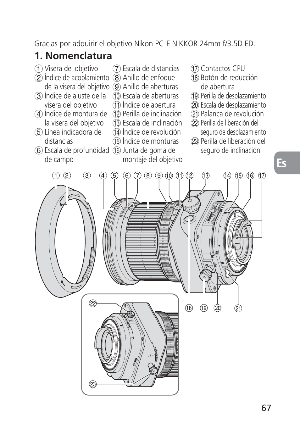 Nomenclatura | Nikon PC-E NIKKOR 24mm f-3.5D ED User Manual | Page 67 / 224