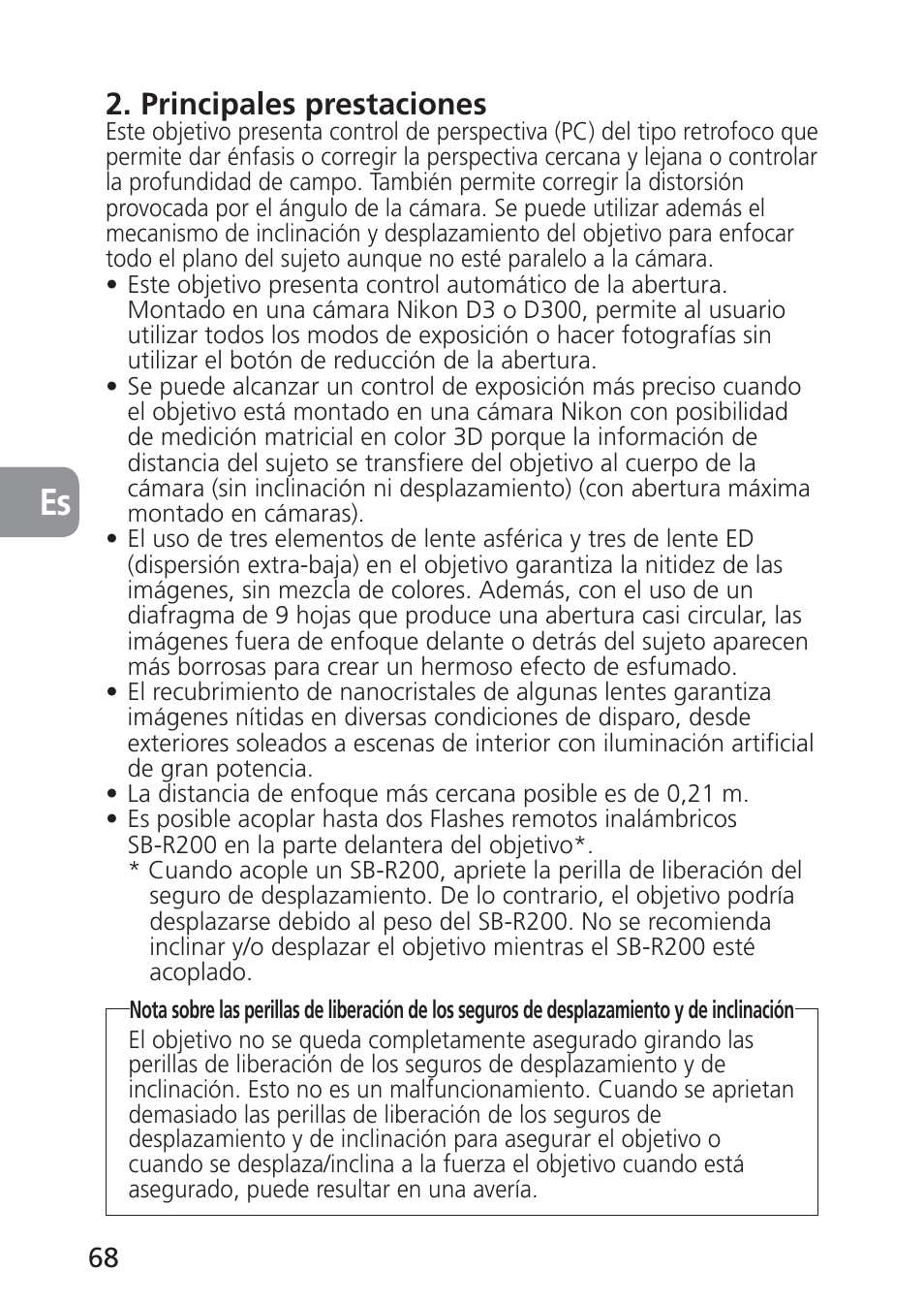 Principales prestaciones | Nikon PC-E NIKKOR 24mm f-3.5D ED User Manual | Page 68 / 224