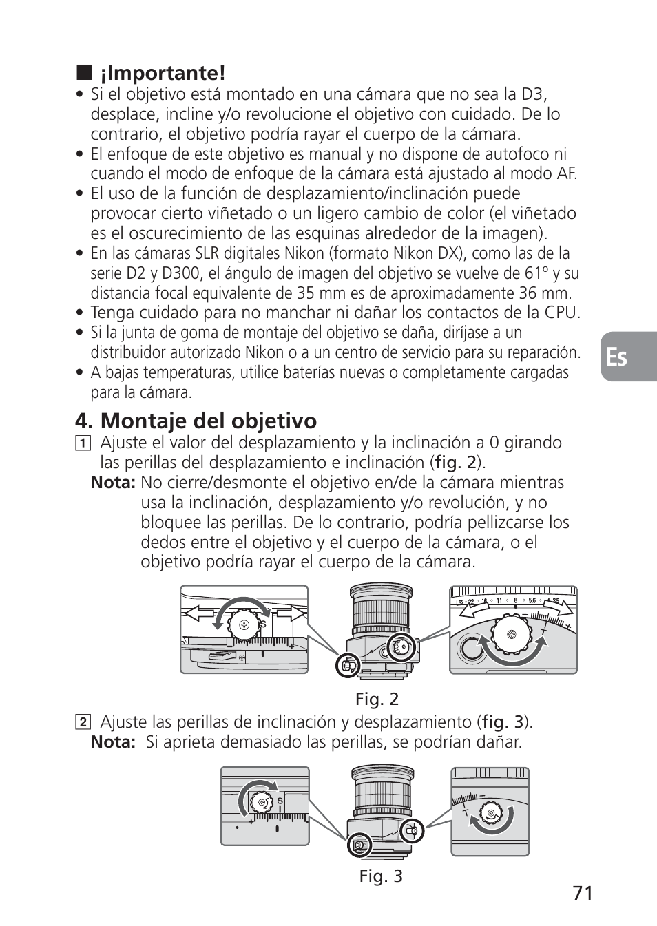 Montaje del objetivo | Nikon PC-E NIKKOR 24mm f-3.5D ED User Manual | Page 71 / 224