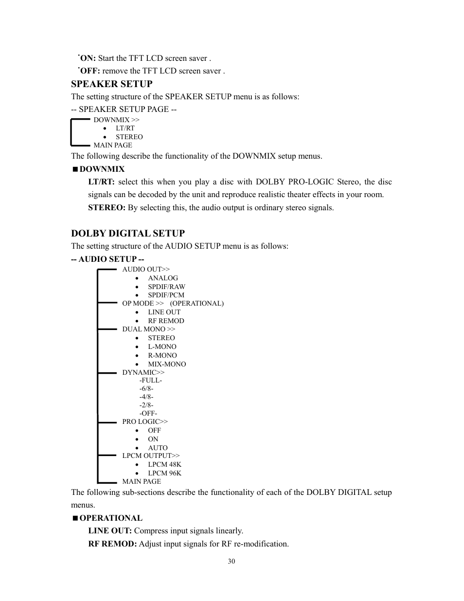 Speaker setup, Dolby digital setup | Audiovox D1800 User Manual | Page 31 / 46