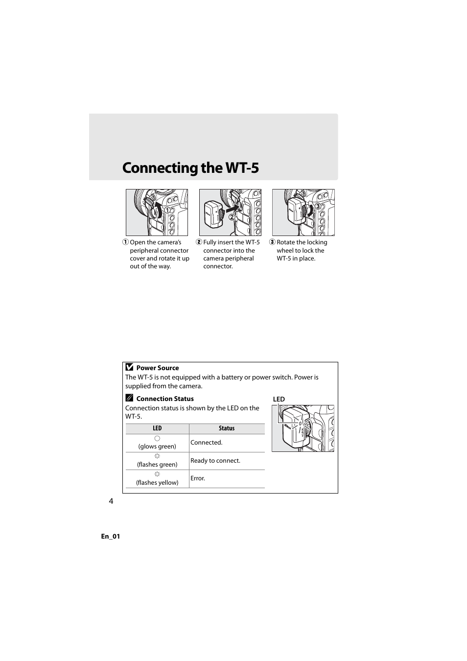 Connecting the wt-5 | Nikon D4 User Manual | Page 18 / 64
