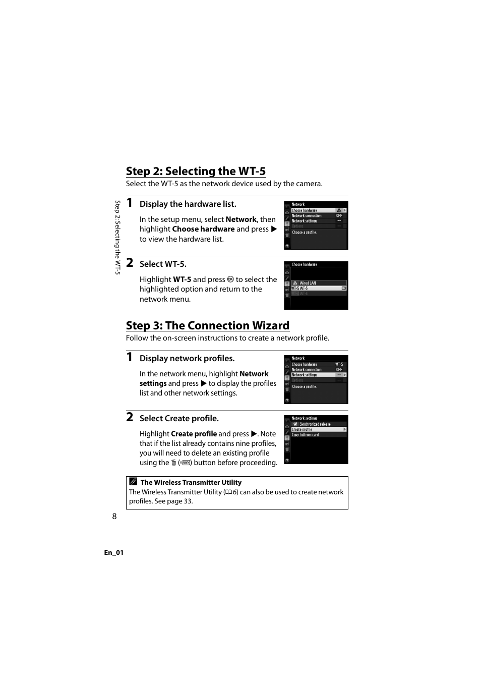 Step 2: selecting the wt-5, Step 3: the connection wizard | Nikon D4 User Manual | Page 22 / 64