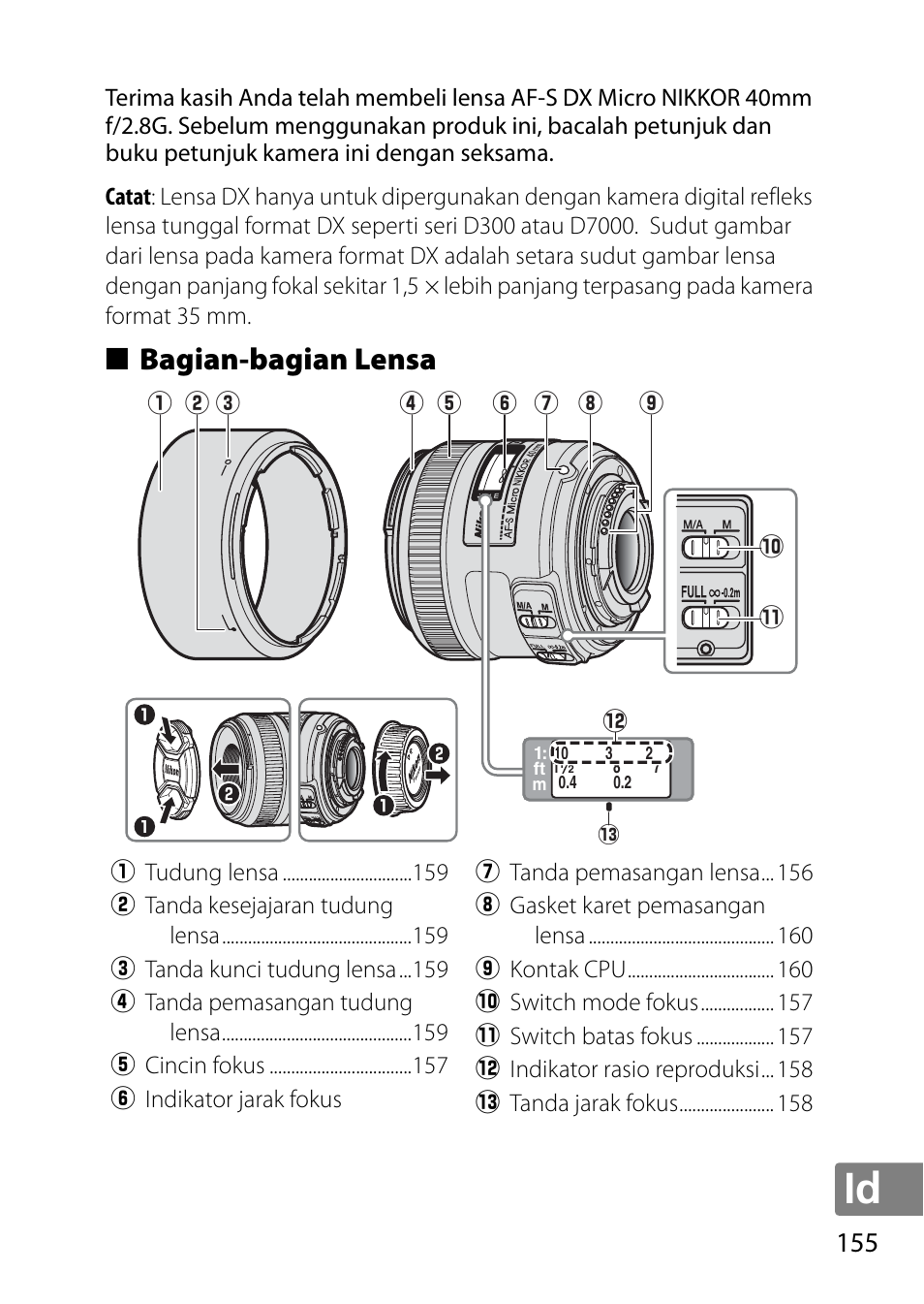 Bagian-bagian lensa | Nikon AF-S DX Micro- NIKKOR 40mm f-2.8G User Manual | Page 155 / 168