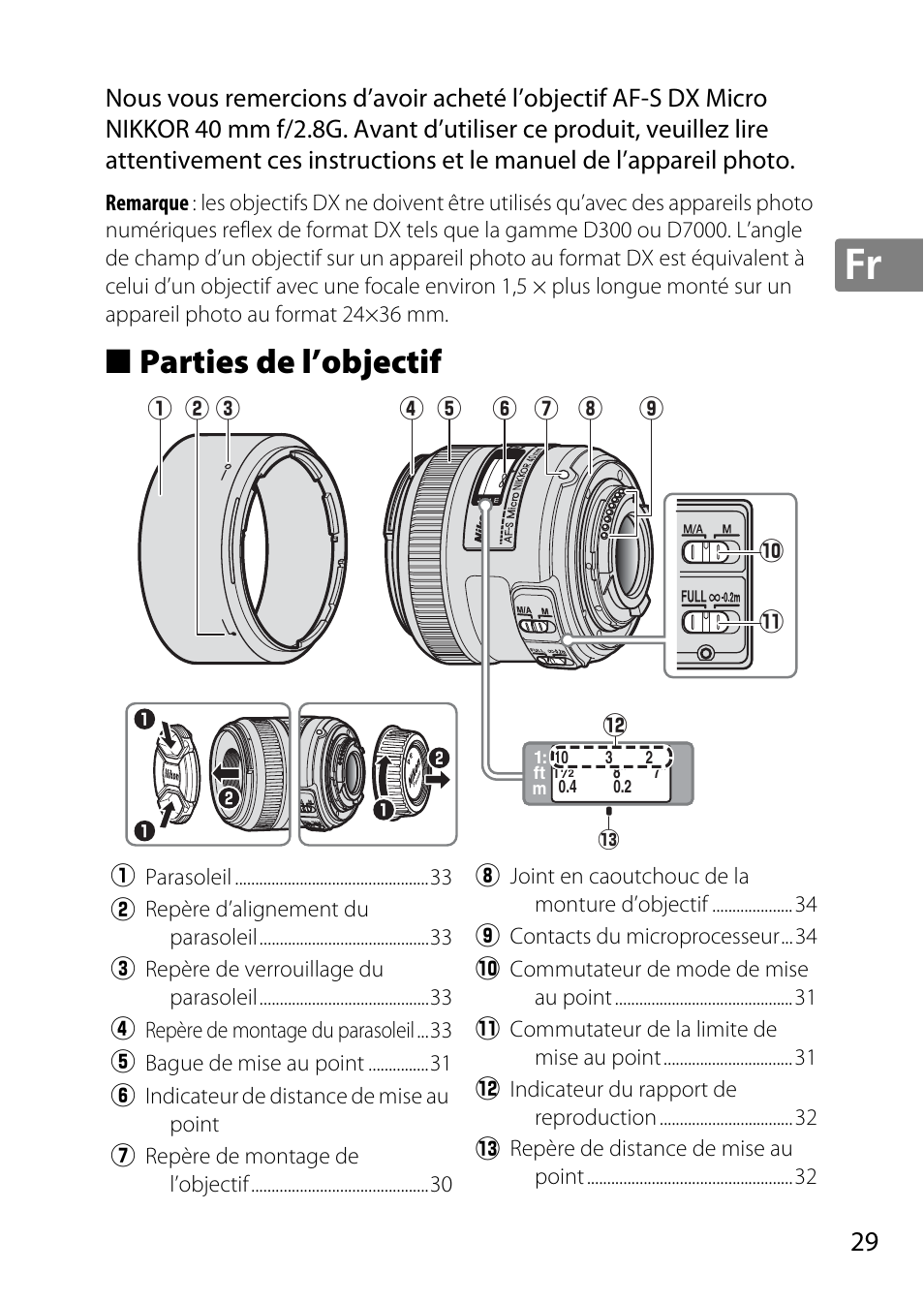 Parties de l’objectif | Nikon AF-S DX Micro- NIKKOR 40mm f-2.8G User Manual | Page 29 / 168