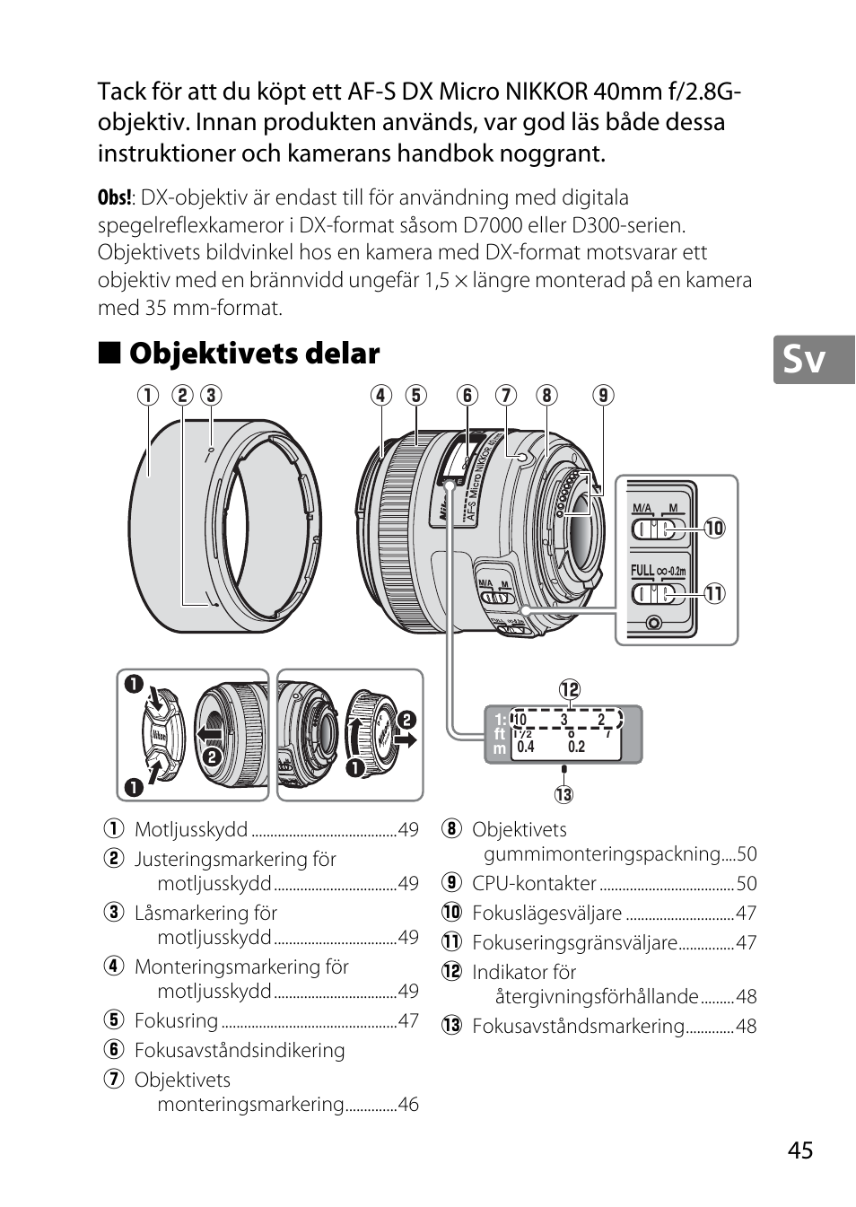 Objektivets delar | Nikon AF-S DX Micro- NIKKOR 40mm f-2.8G User Manual | Page 45 / 168