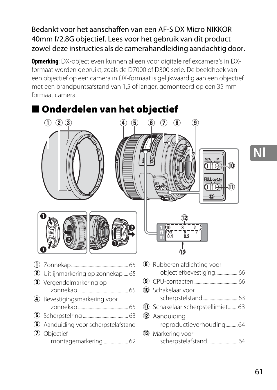 Onderdelen van het objectief | Nikon AF-S DX Micro- NIKKOR 40mm f-2.8G User Manual | Page 61 / 168