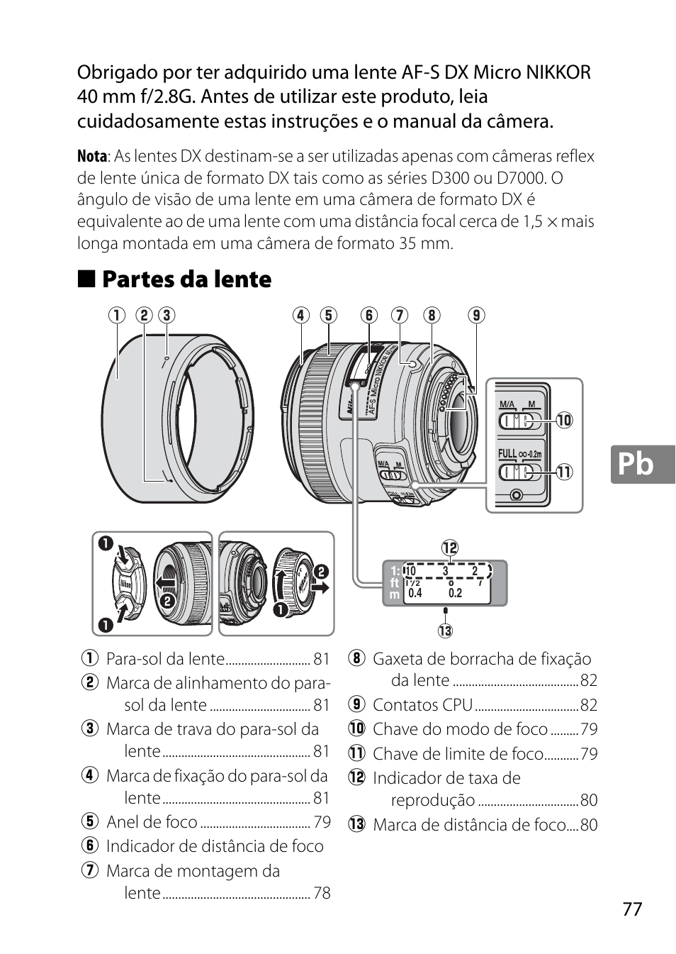 Partes da lente | Nikon AF-S DX Micro- NIKKOR 40mm f-2.8G User Manual | Page 77 / 168