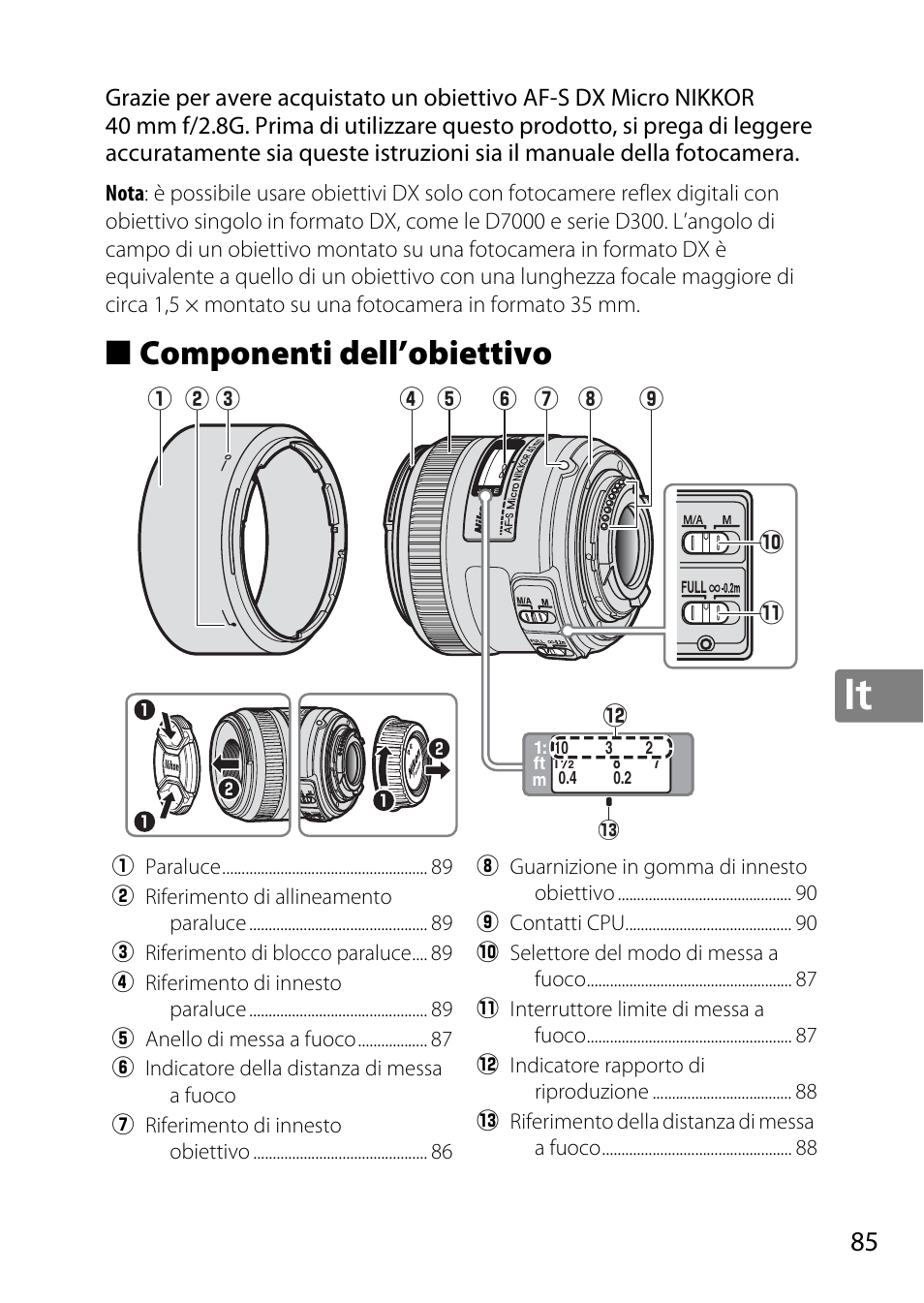 Componenti dell’obiettivo | Nikon AF-S DX Micro- NIKKOR 40mm f-2.8G User Manual | Page 85 / 168