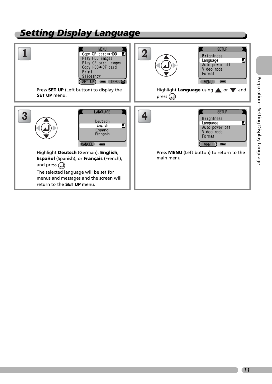 Setting display language | Nikon Coolwalker User Manual | Page 21 / 80