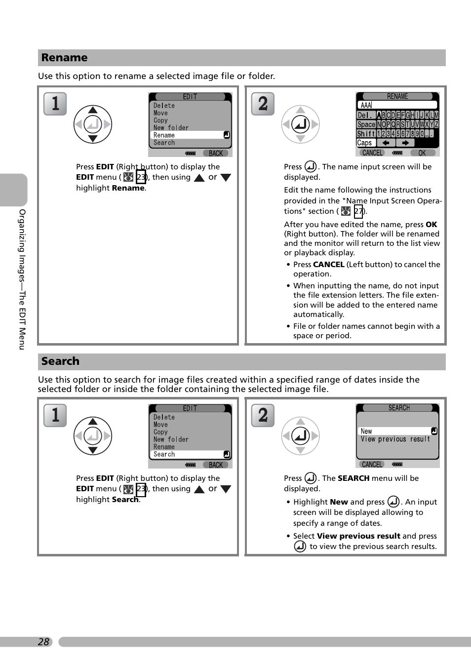 Rename search, Rename, Search | Nikon Coolwalker User Manual | Page 38 / 80