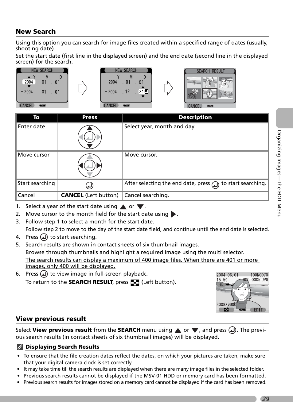 New search, View previous result | Nikon Coolwalker User Manual | Page 39 / 80