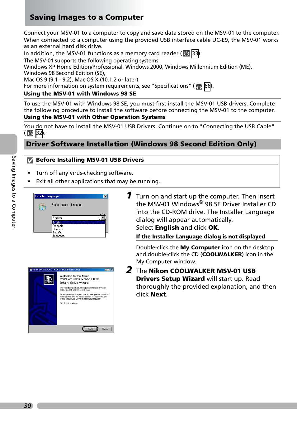 Saving images to a computer | Nikon Coolwalker User Manual | Page 40 / 80