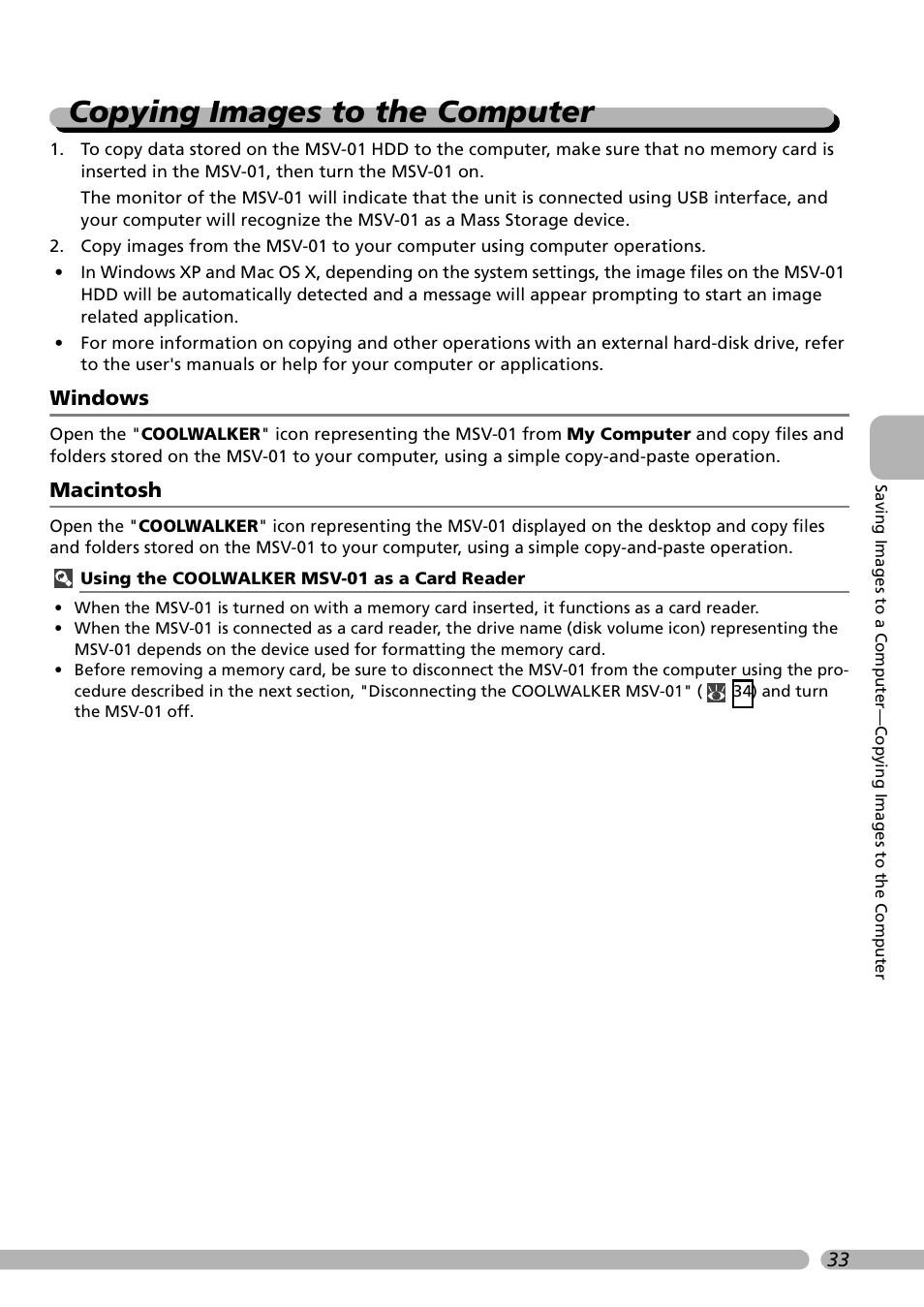 Copying images to the computer, Windows, Macintosh | Nikon Coolwalker User Manual | Page 43 / 80