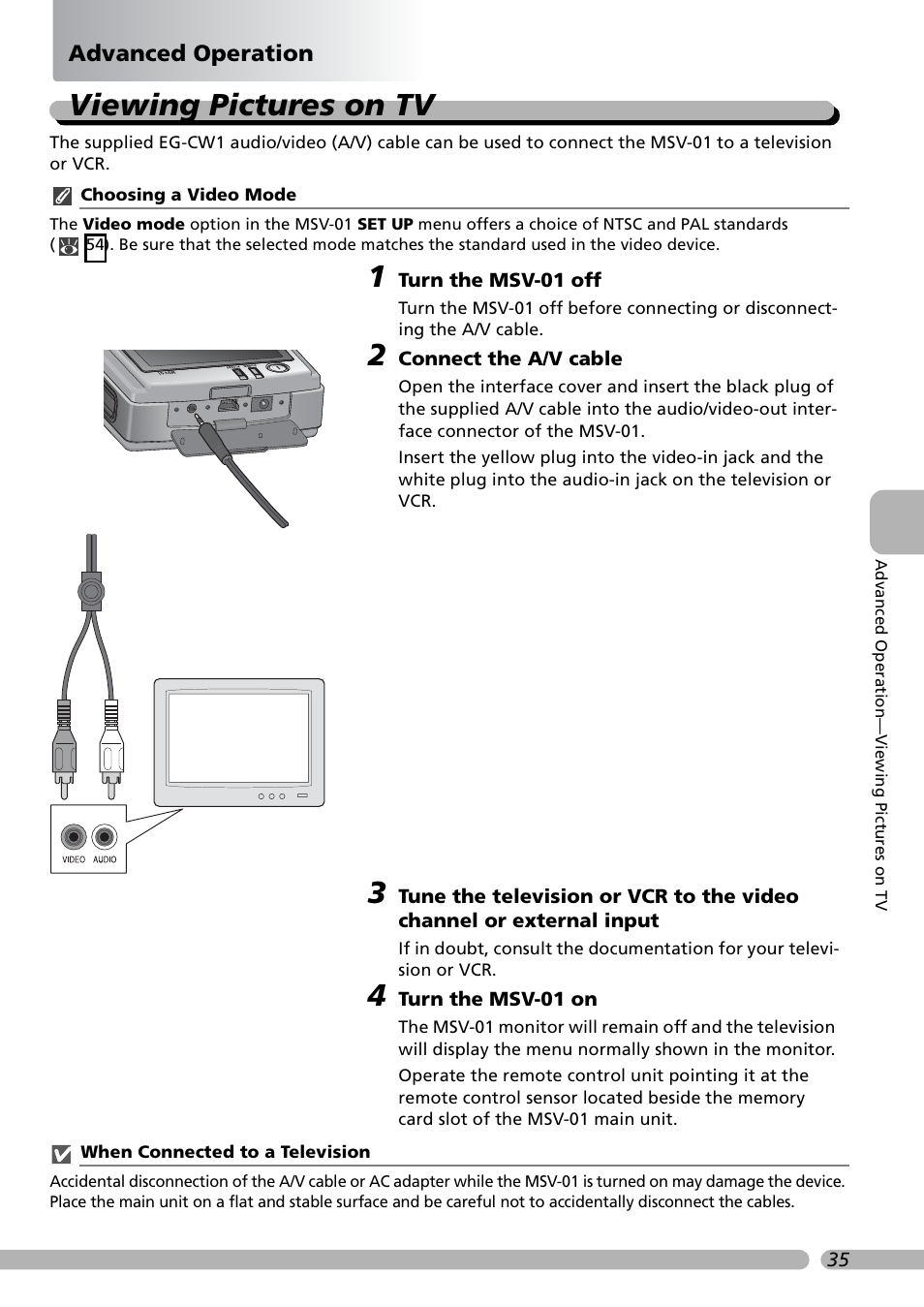 Advanced operation, Viewing pictures on tv | Nikon Coolwalker User Manual | Page 45 / 80