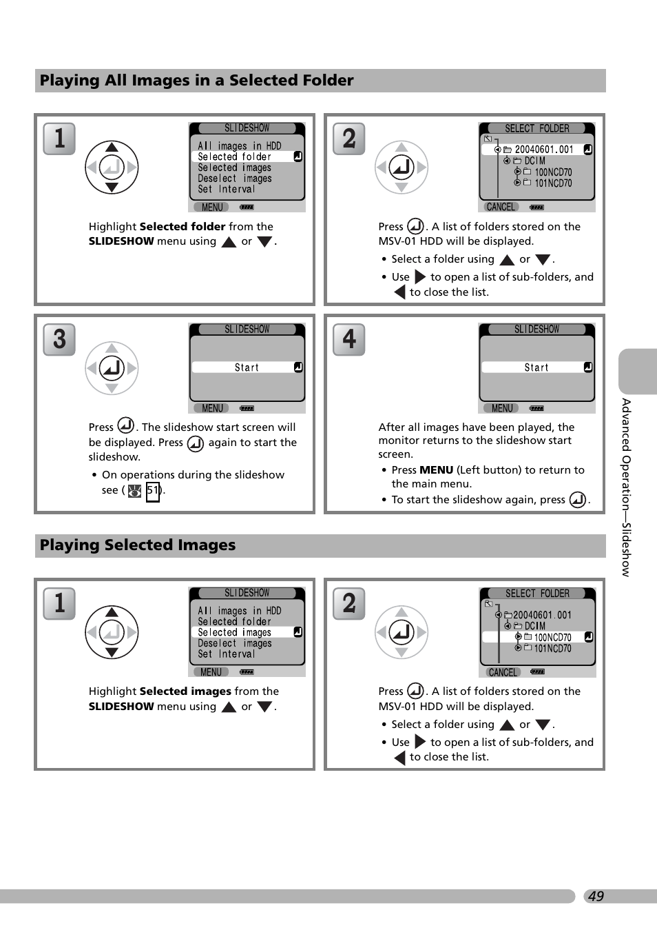 Playing all images in a selected folder, Playing selected images | Nikon Coolwalker User Manual | Page 59 / 80