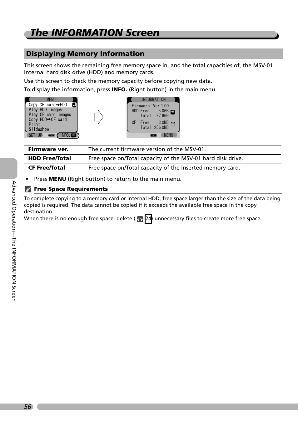The information screen, Displaying memory information | Nikon Coolwalker User Manual | Page 66 / 80