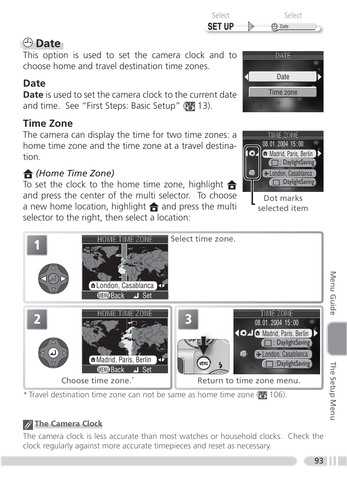 Date, Time zone | Nikon 4800 User Manual | Page 103 / 125