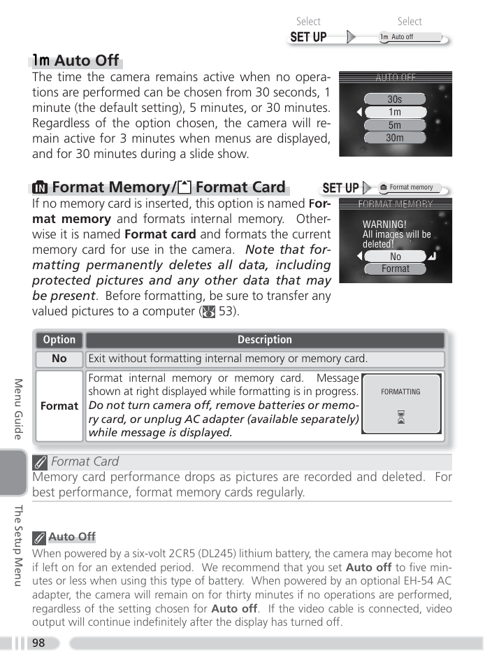 Auto off | Nikon 4800 User Manual | Page 108 / 125